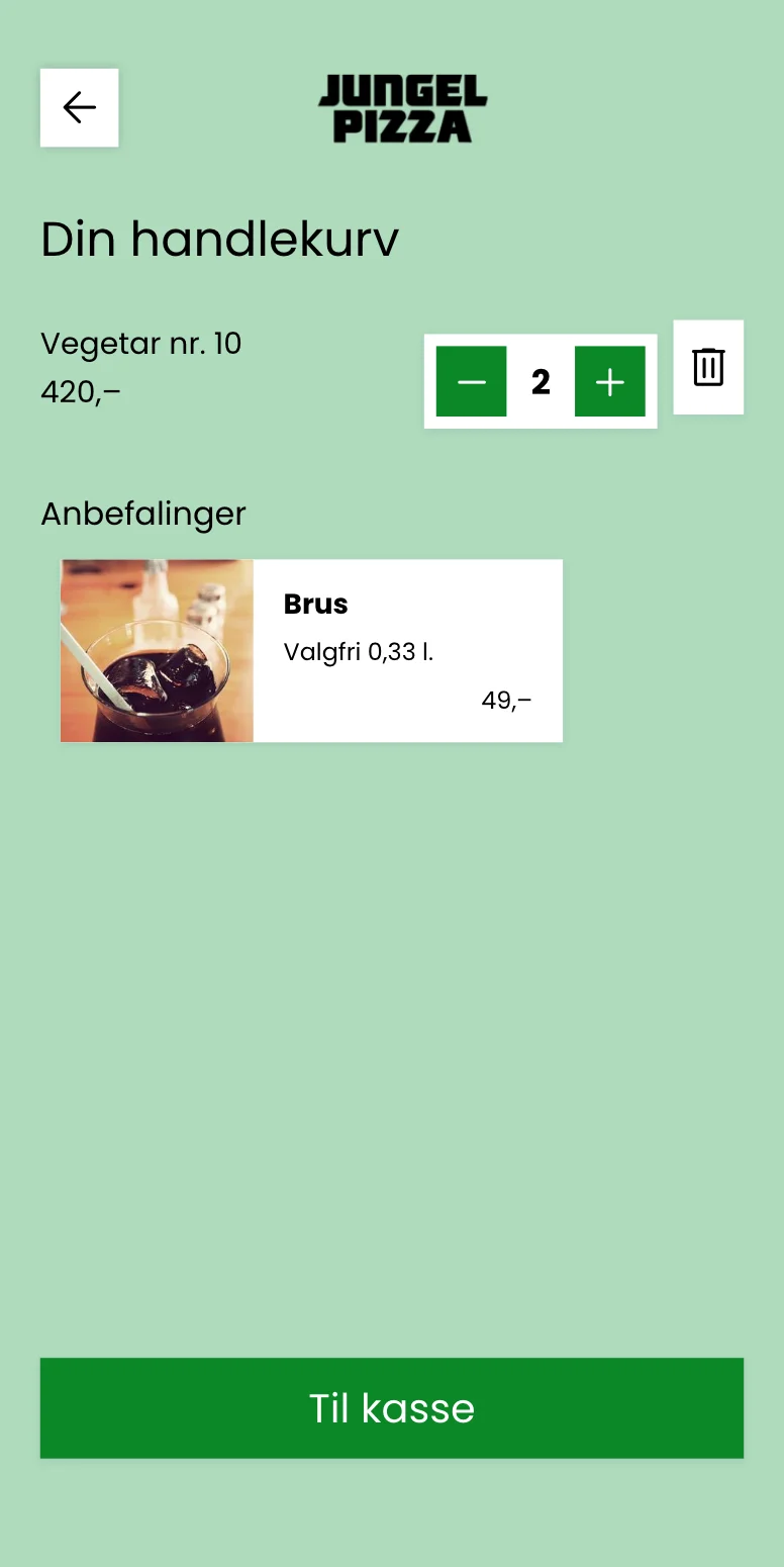 The basket in the app: two Vegetar nr. 10 and the button to check out.