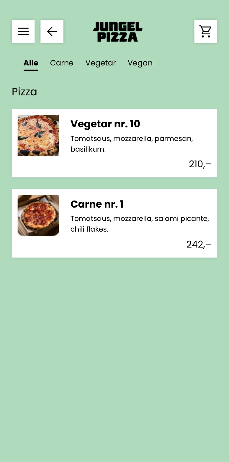 The online shop with the restaurant's name and menu, on the phone.